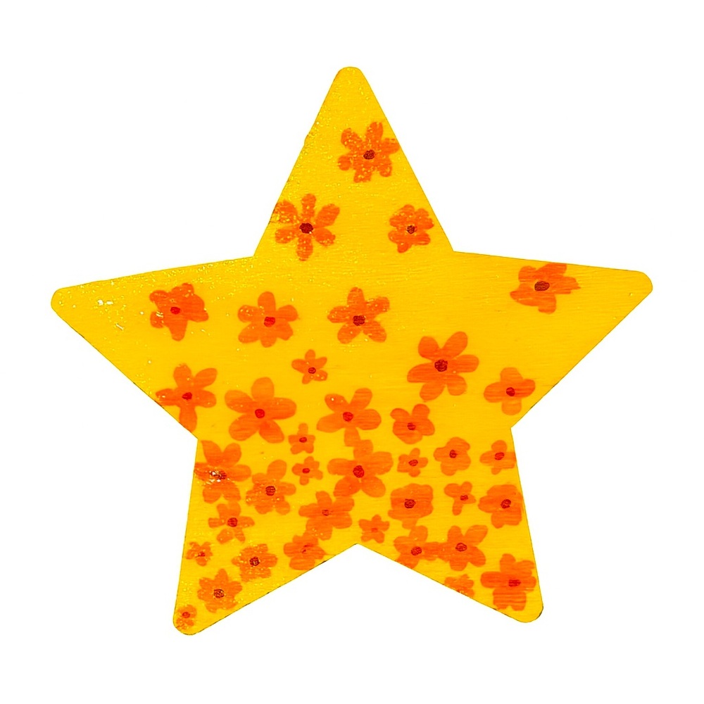 Vibrant Yellow Star Magnet with Floral Accents Hand-Painted
